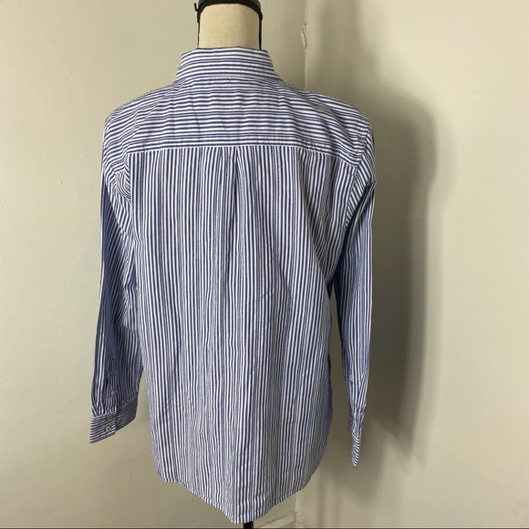 E Talbots Blue White Striped Relaxed Button Down - Picture 4 of 6